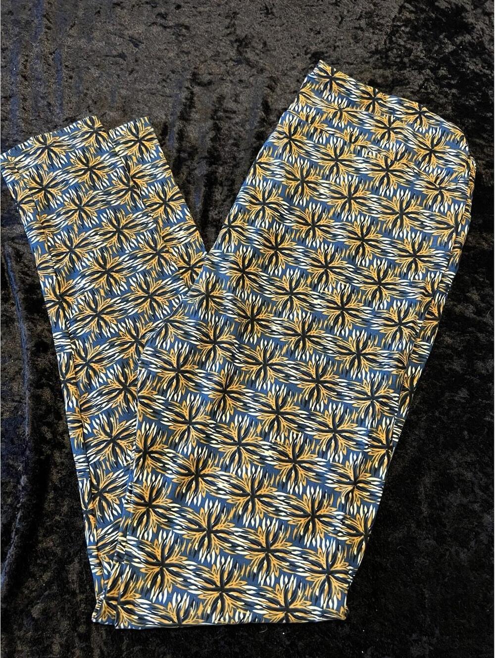 LuLaRoe Leggings Tall & Curvy TC Blue Gold White Black Starburst High Rise NWOT